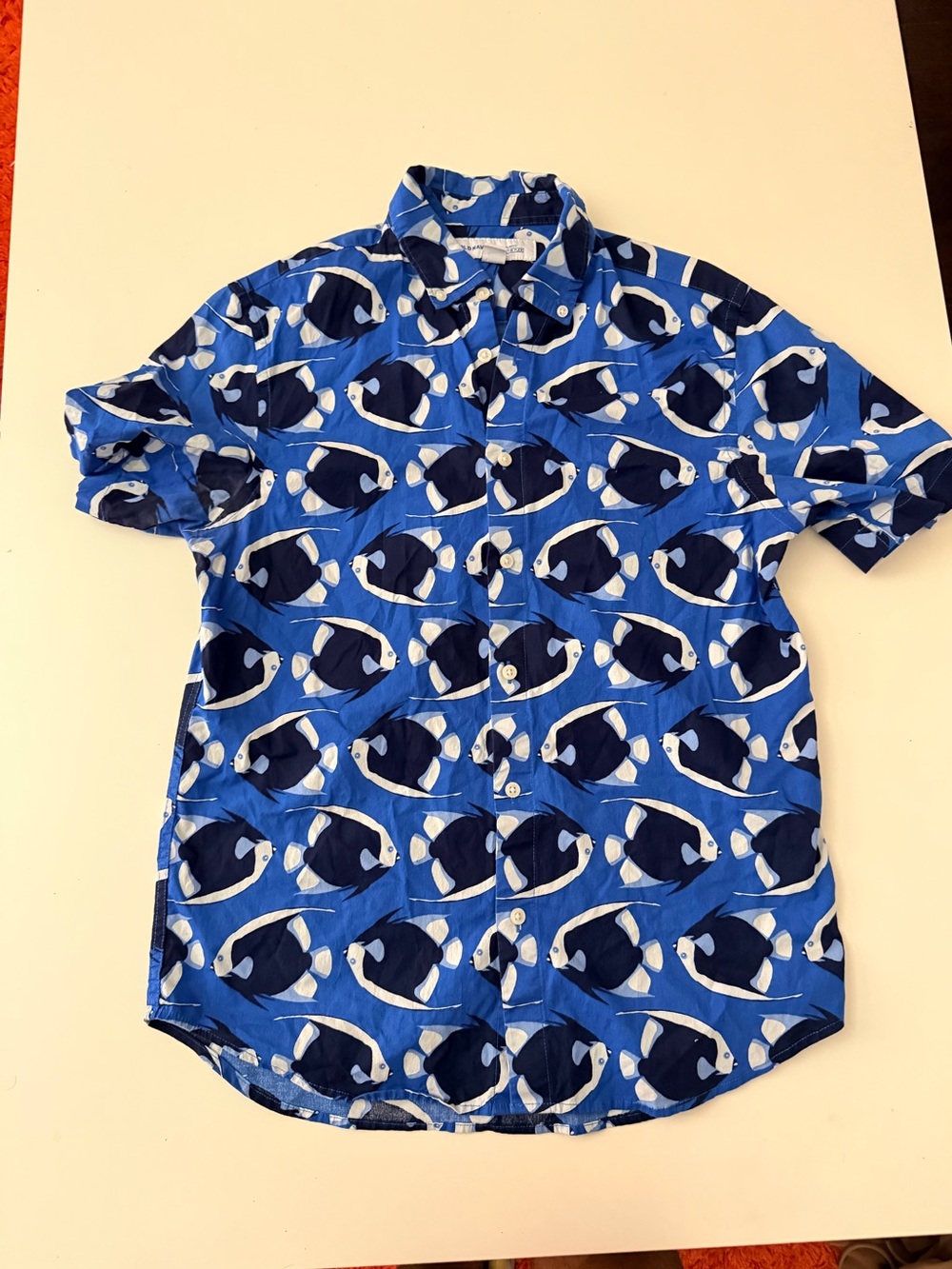 Old Navy Blue Fish-Print Short-Sleeve Button-Down Shirt